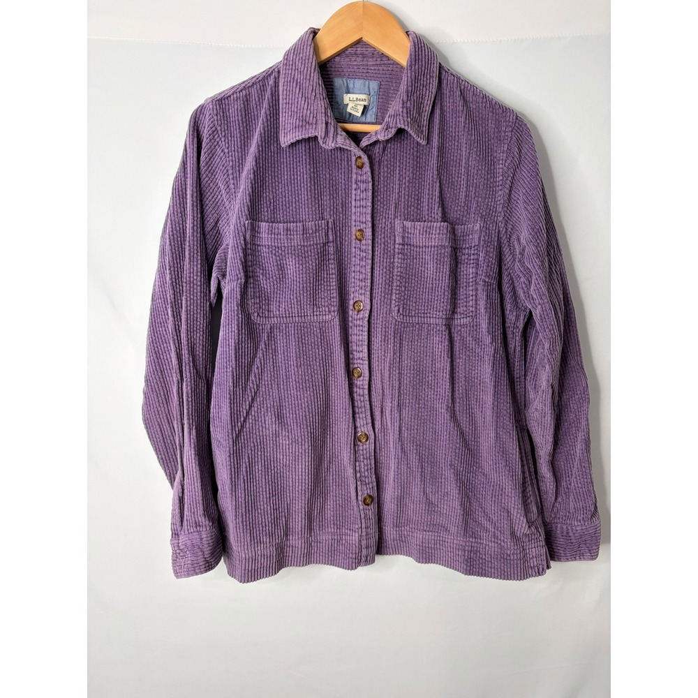 L.L. Bean Womens M Purple Wide Whale Corduroy Button Shirt Long Sleeve VTG Y2K